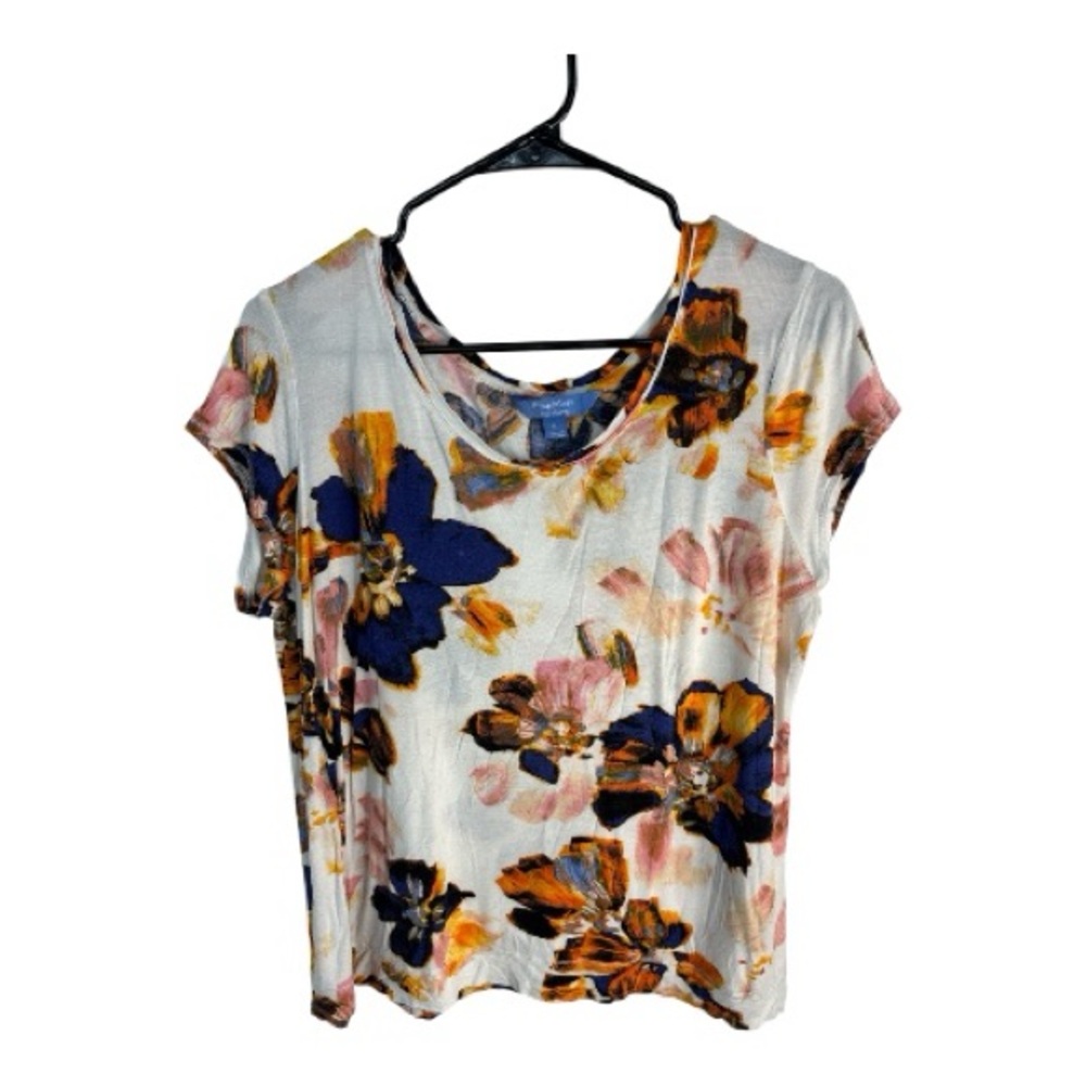 Vera Wang Multicolor Floral Short Sleeve Top Size XL Boho Abstract Geometric